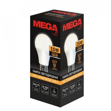 Лампа светодиодная Mega 15 Вт E27 3000 K грушевидная теплый белый свет