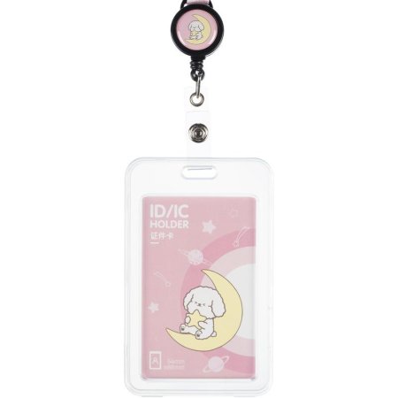 Бейдж Deli вертикальный 54x86 мм с держателем цвет тесьмы розовый