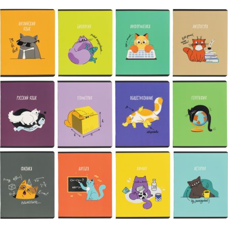 Набор тетрадей предметных Комус Класс Котики А5 48 листов матовая  ламинация/ВД-лак (12 штук в упаковке)