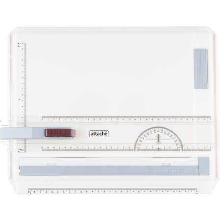 Доска-планшет пластиковая маркерная для черчения (кульман) Attache А4  37x29 см (горизонтальная, белая рабочая поверхность, с аксессуарами)