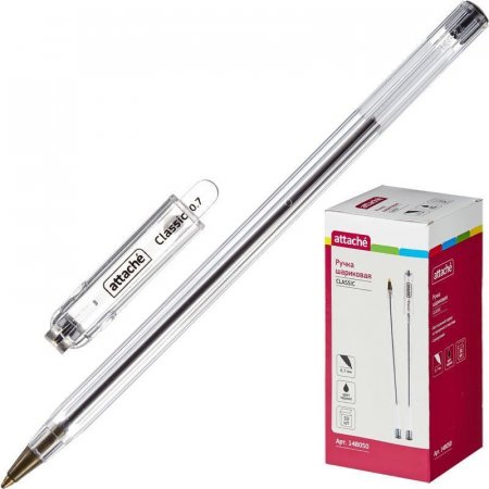 Ручка шариковая Attache Classic черная (толщина линии 0.7 мм)