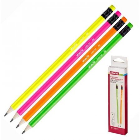 Карандаш Attache Colorful! НВ, с ластиком, заточенный