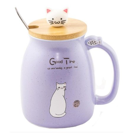 Кружка Эврика Котик с клубком фиолетовая 400 мл