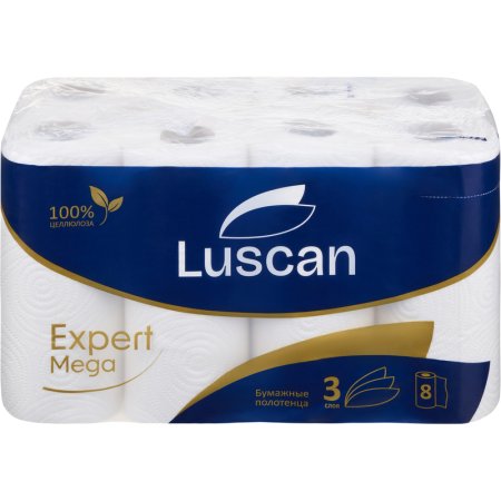Полотенца бумажные Luscan Expert Mega 3-слойные белые 8 рулонов по 12  метров