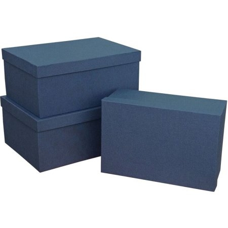 Набор подарочных коробок 3 в 1 Рогожка синие (3 штуки в наборе)