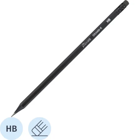 Карандаш чернографитный деревянный HB с ластиком Комус Grand-X  заточенный  трехгранный
