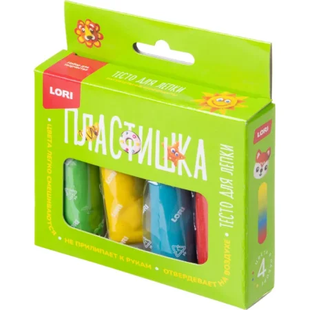 Тесто для лепки Lori Пластишка 4 цвета 120 г (Тдл-046)