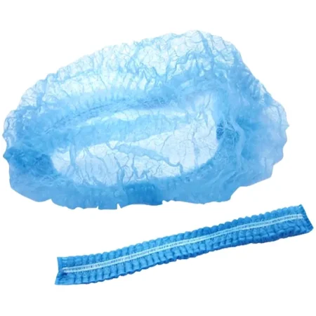 Шапочка одноразовая берет плиссе синяя (25 штук в упаковке)