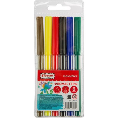Фломастеры №1 School ColorPics 6 цветов смываемые с вентилируемыми  колпачками