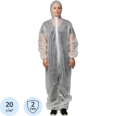 Комбинезон одноразовый с капюшоном Каспер белый 20 г/кв.м (размер 52-54,  XL)