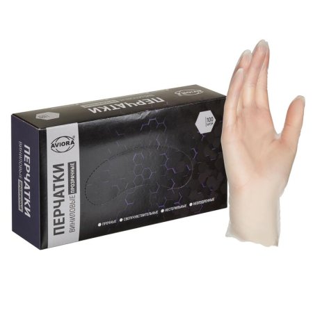 Перчатки одноразовые универсальные виниловые Aviora нестерильные   неопудренные размер XL (9-10) прозрачные (50 пар/100 штук в упаковке)