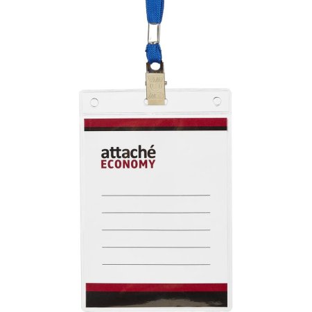 Бейдж Attache Economy вертикальный 138x96 мм с зажимом и синей тесьмой  (5 штук в упаковке, размер вкладыша: 120x90 мм)