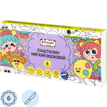 Пластилин мягкий восковой Комус Класс Миники 6 цв/наб, 90 г, со стеком