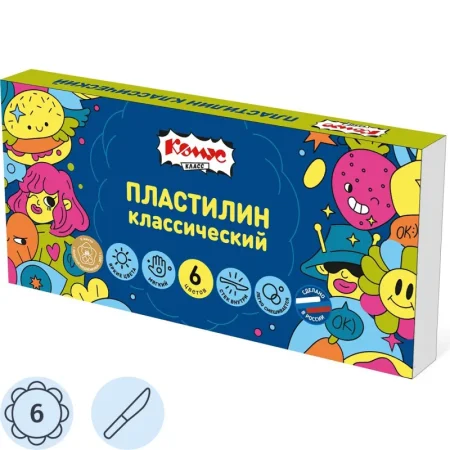 Пластилин классический Комус Класс Максики набор 6 цв 120 г, со стеком