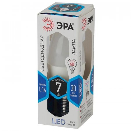 Лампа светодиодная Эра 7Вт E14 свеча на ветру 4000 К нейтральный белый  свет