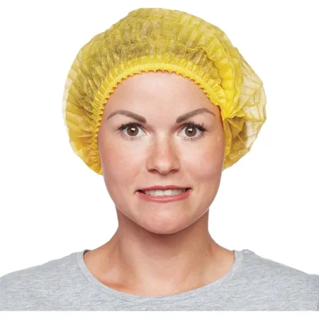 Шапочка одноразовая берет плиссе желтая (25 штук в упаковке)