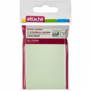 Блок-кубик Attache  с клейким краем 76х51 мм салатовый 100 листов.