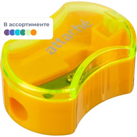 Точилка Attache, 1 отверстие, с контейнером, эргономичн, в ассорт