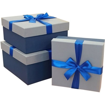 Набор подарочных коробок 3 в 1 Рогожка серый/синий (3 штуки в наборе)