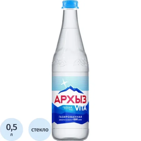 Вода минеральная Архыз Vita столовая газированная стекло 0.5 л