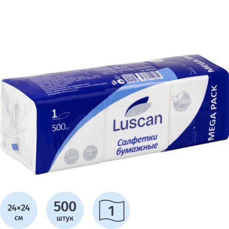 Салфетки бумажные Luscan Mega Pack 1-слойные 24х24 см белые