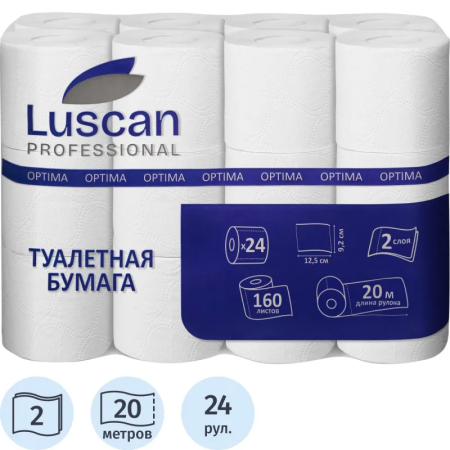 Бумага туалетная Luscan Professional 2-слойная белая (24 рулона в упаковке)