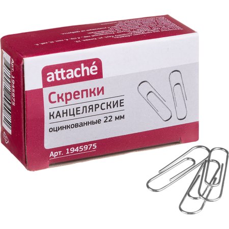 Скрепки канцелярские 22 мм Attache металлические оцинкованные (100 штук  в упаковке)