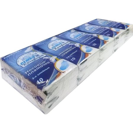 Носовые платочки бумажные Семья и Комфорт 3-слойные (10 пачек по 10  платков)