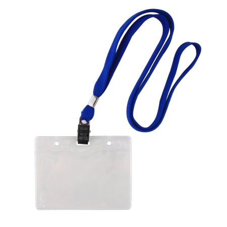 Бейдж Attache Economy горизонтальный 120х87 мм с зажимом и синей тесьмой  (10 штук в упаковке, размер вкладыша: 118x86)