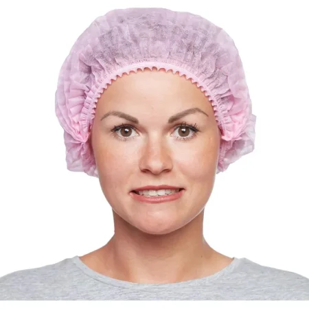 Шапочка одноразовая берет плиссе розовая (25 штук в упаковке)