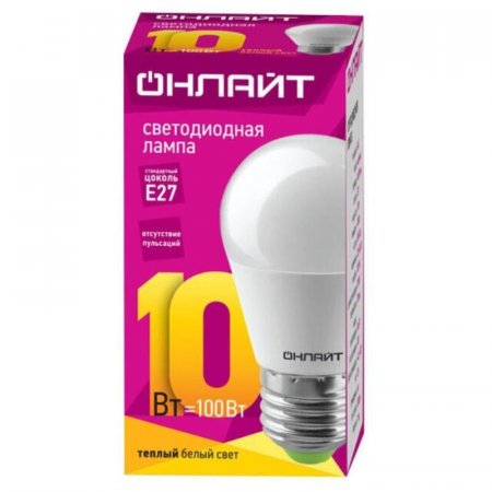 Лампа светодиодная ОНЛАЙТ 10 Вт Е 27 грушевидная 2700 К теплый белый свет