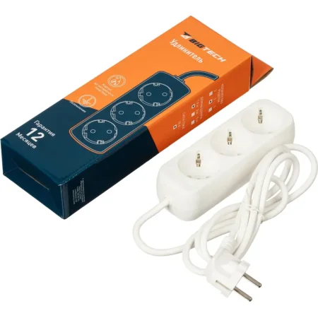 Удлинитель BigTech UTD-310-1,5-W 3 розетки 1.8 м с заземление