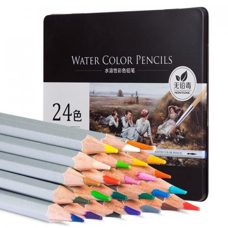 Карандаши цветные акварельные Deli липа шестигранные 24 цвета