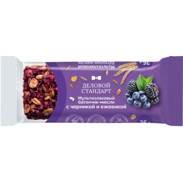 Батончик мюсли мультизлаковый Деловой Стандарт черника и ежевика (24  батончика по 35 г)