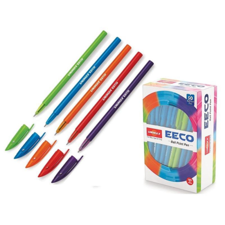 Ручка шариковая одноразовая неавтоматическая масляная Unimax EECO синяя (толщина  линии 0.5 мм)