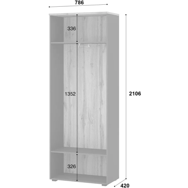 Каркас гардероба Комус Мебель К-Loft 241H010 дуб натуральный/графит  786х420х2106 мм