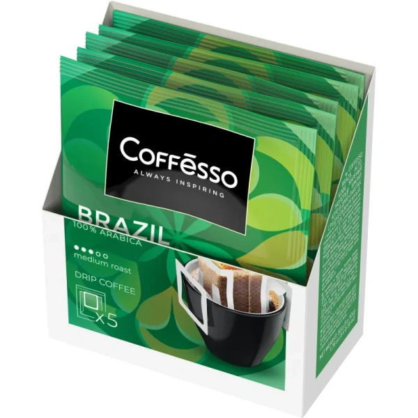 Кофе молотый в дрип-пакетах Coffesso Brazil Alto (5 штук в упаковке)