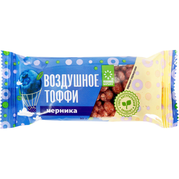 Батончик злаковый Absolute Nature Воздушное тоффи с черникой (16 штук по  30 г)