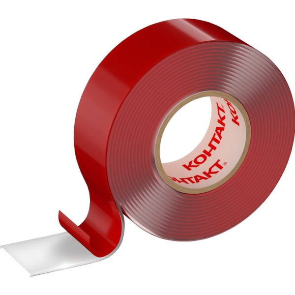 Клейкая лента двухсторонняя монтажная морозостойкая Контакт дом  прозрачная на вспененной основе 19 мм х 2 м