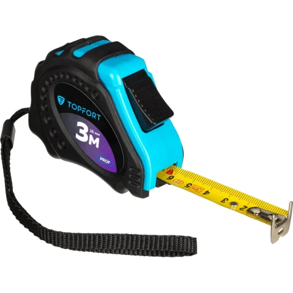 Рулетка строительная TOPFORT Prof 3 м х 16 мм с автостопом в  прорезиненном корпусе (1990401)