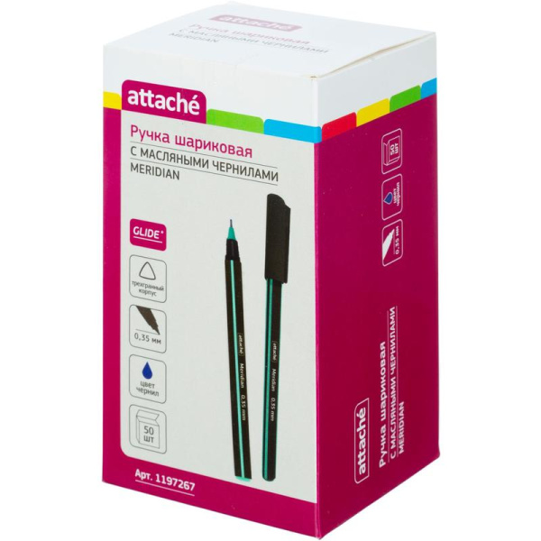 Уценка. Ручка шариковая Attache Meridian синяя корпус soft touch  (черно-бирюзовый корпус, толщина линии 0.35 мм)
