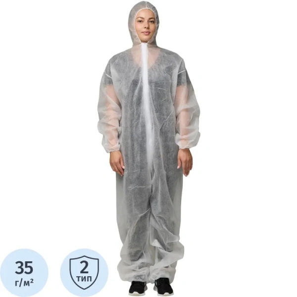 Комбинезон одноразовый с капюшоном Каспер белый 35 г/кв.м (размер 52-54,  XL)