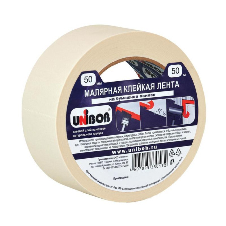 Клейкая лента малярная Unibob легкоудаляемая 50 ммх50 м