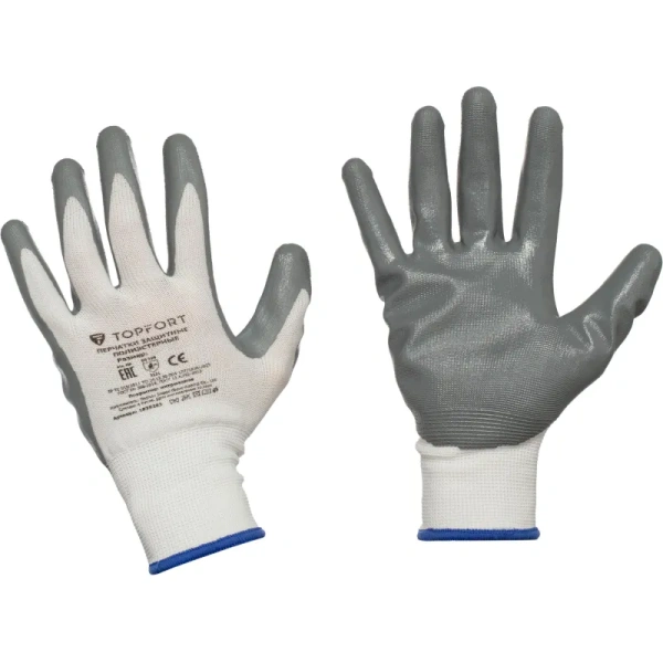 Перчатки рабочие защитные TOPFORT полиэфирные с нитриловым покрытием  белые (13 класс, размер 9 (L))