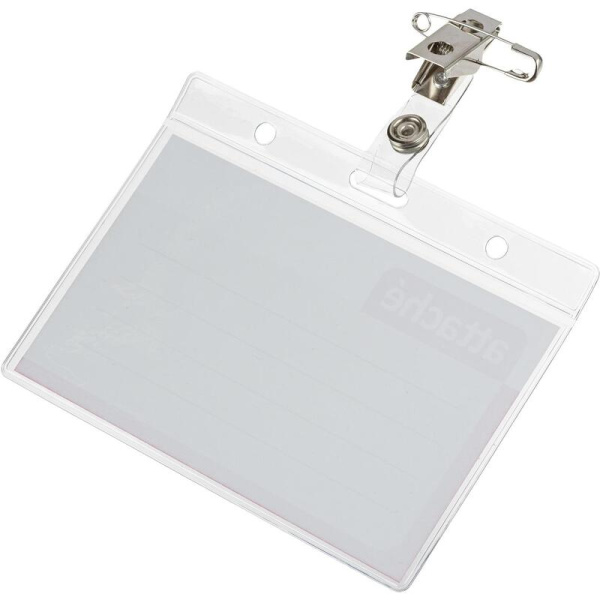 Бейдж Attache горизонтальный 87х120 мм булавка/зажим (10 штук в  упаковке, размер вкладыша: 70х113)