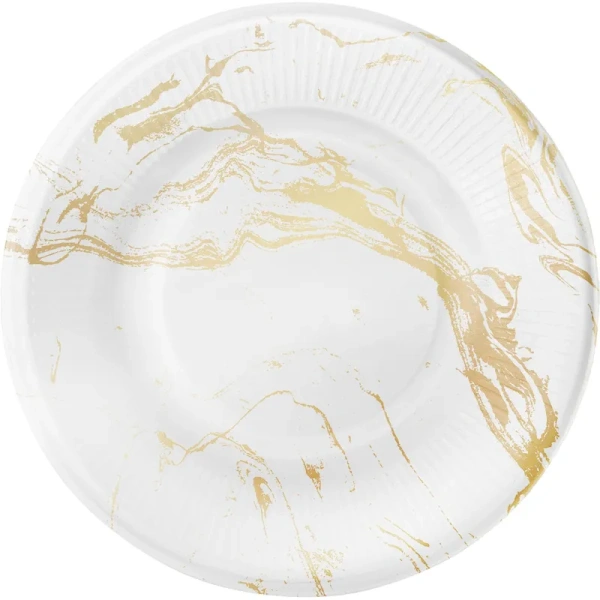 Набор тарелок одноразовых Империя Поздравлений Белый мрамор 23 см (6  штук в упаковке)