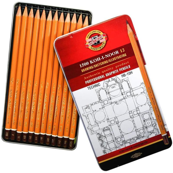 Набор карандашей чернографитных Koh-I-Noor Technic HB-10H (12 штук в  упаковке)