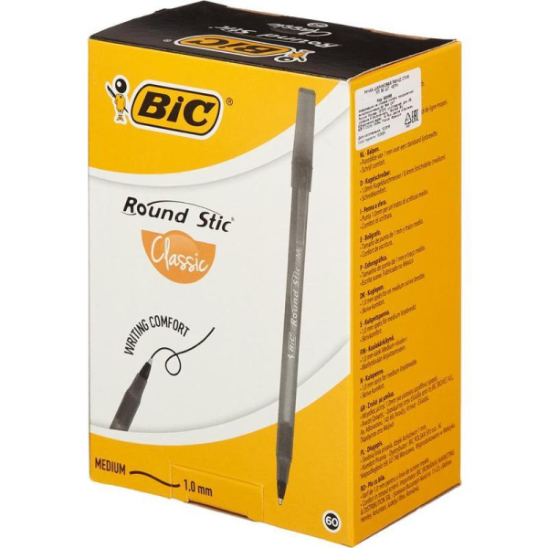 Ручка шариковая BIC Round Stic черная (толщина линии 0.4 мм)
