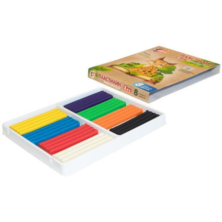 Пластилин классический Луч Zoo 8 цветов 120 г со стеком