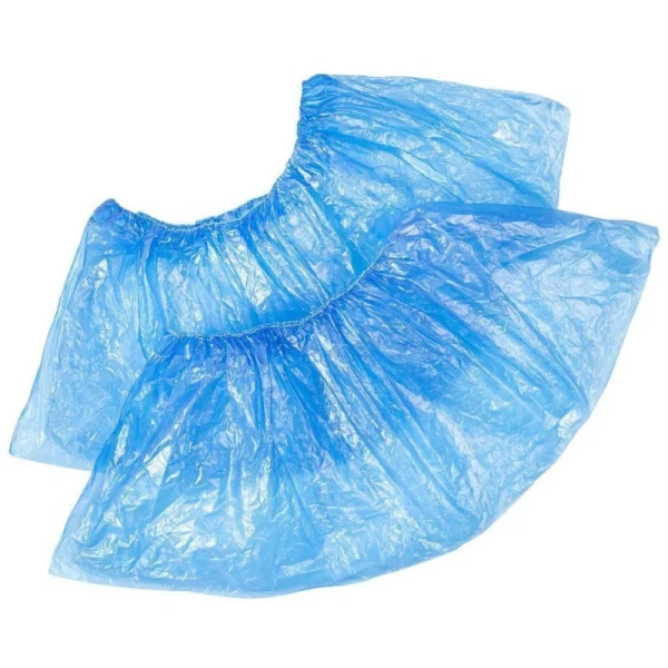 Бахилы одноразовые полиэтиленовые стандартной плотности 8 мкм голубые  (1.6 гр, 50 пар в упаковке)